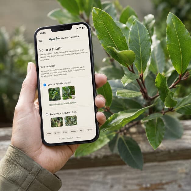 Scanning plants with Garden Companion on a phone alongside your gardening planner